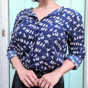 Elementz Navy and White Bird Print Button Down